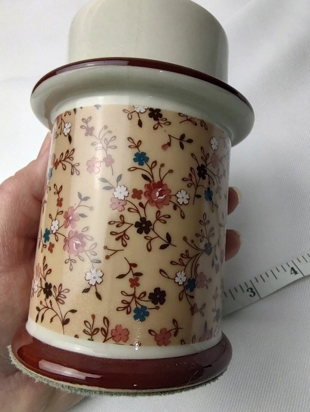 Japan 5" Tapered Candle Holder Felt Asian Marked  Brown Round Votive BB1-2488
